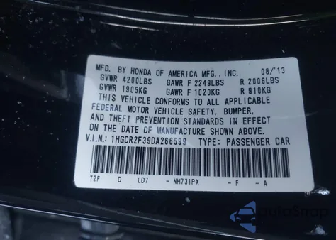 2013 Honda Accord Lx z USA, uszkodzony, nr VIN 1HGCR2F39DA266599